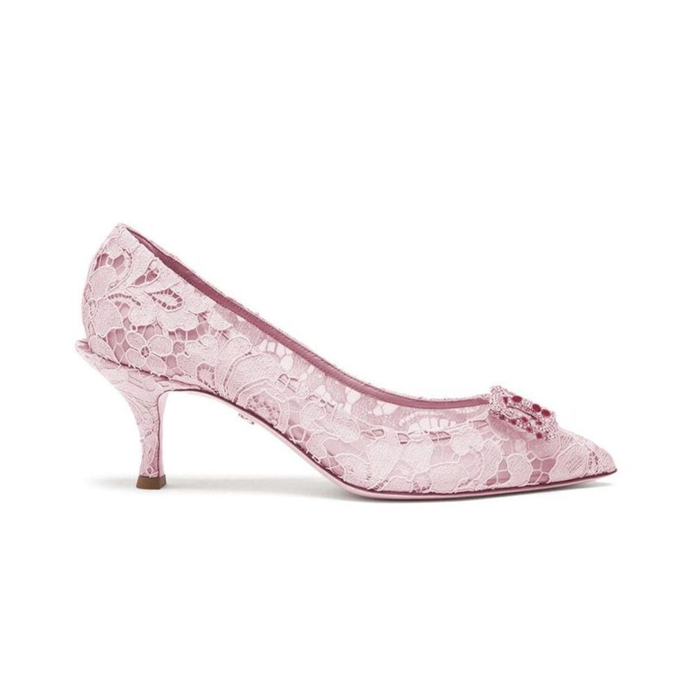 Dolce & Gabbana Pearl-Embellished Lace Pumps with Iconic Logo Women Pink - Picture 1 of 2